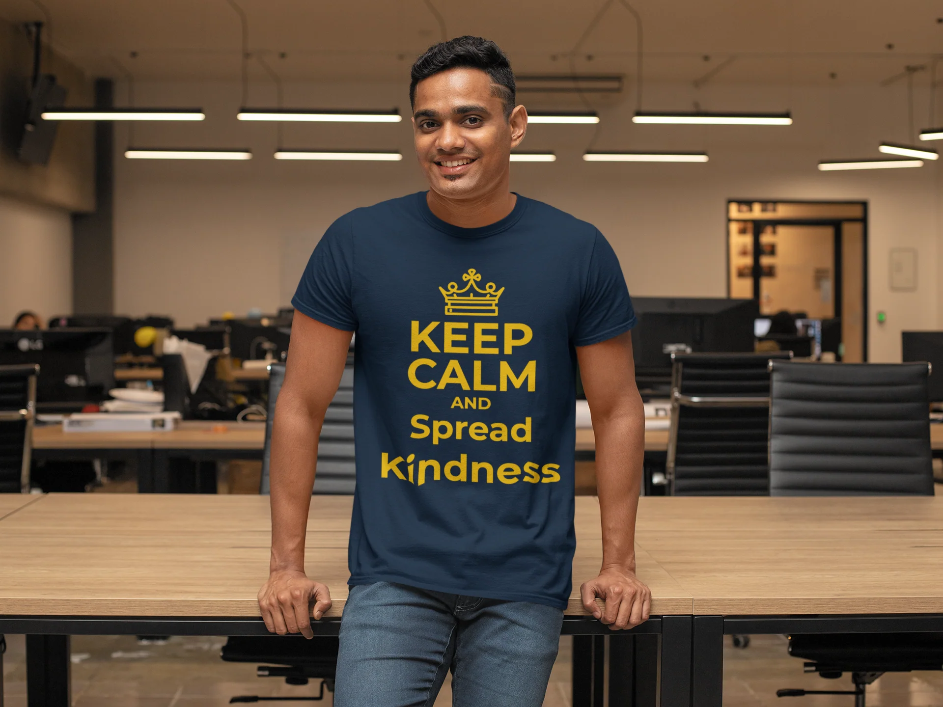 Keep_Calm_and_Spread_Kindness_Maize_and_Blue_Unisex_T-Shirt
